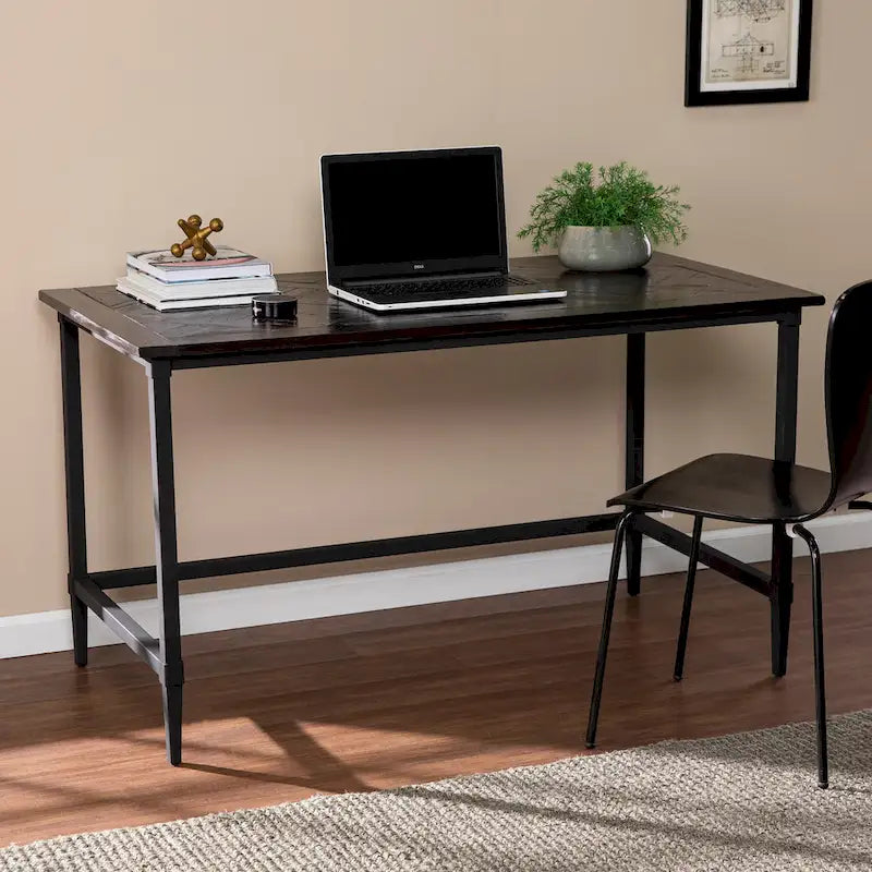 Scrivania in legno di recupero per 1 persona, stile rustico moderno, naturale/nera e nera