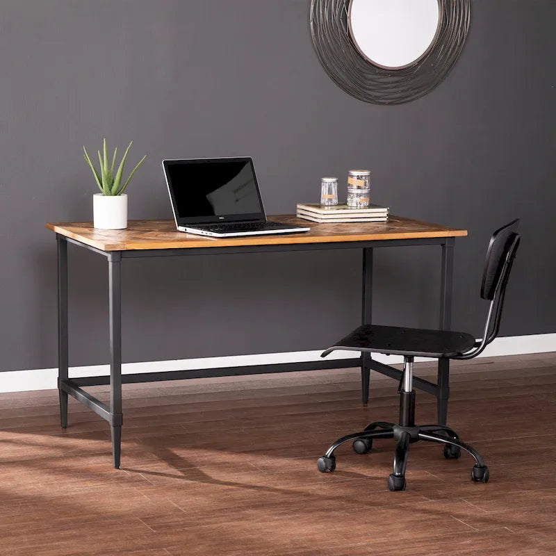 Scrivania in legno di recupero per 1 persona, stile rustico moderno, naturale/nera e nera