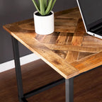 Scrivania in legno di recupero per 1 persona, stile rustico moderno, naturale/nera e nera