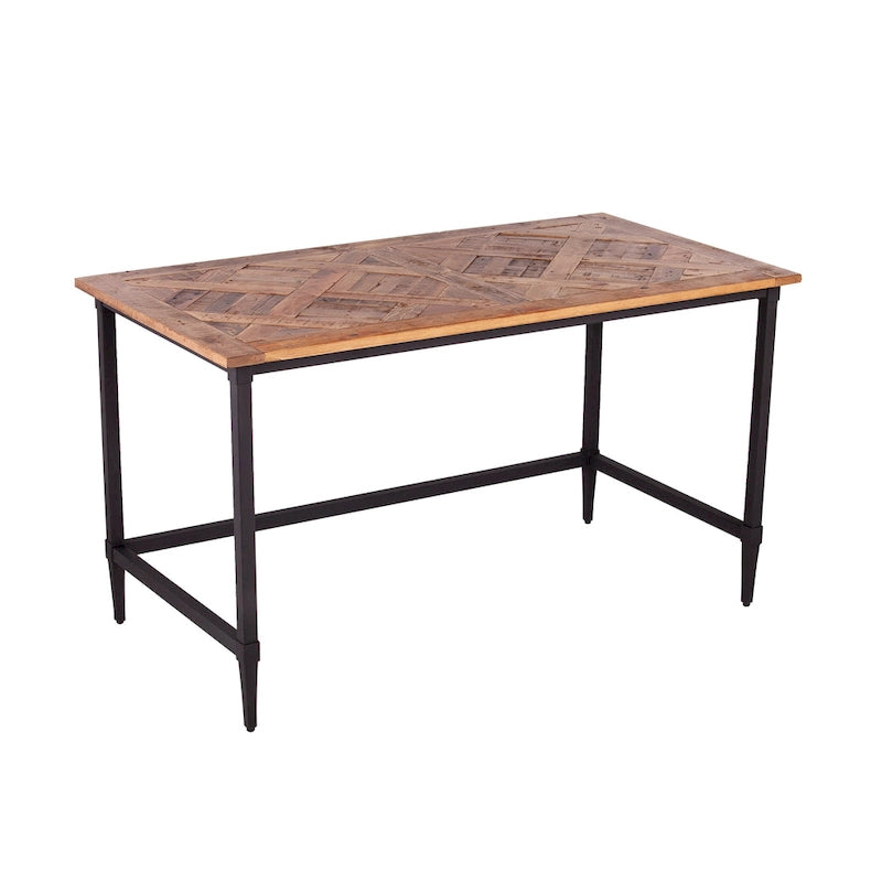 Scrivania in legno di recupero per 1 persona, stile rustico moderno, naturale/nera e nera