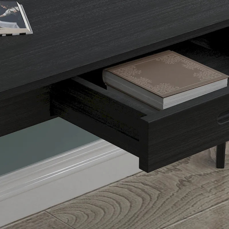 Scrivania per computer da 1 persona con 2 cassetti, beige/bianco/legno/legno nero
