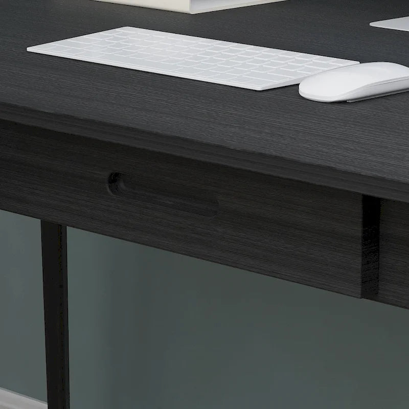 Scrivania per computer da 1 persona con 2 cassetti, beige/bianco/legno/legno nero
