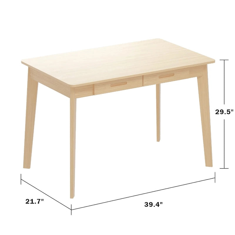 Scrivania per computer da 1 persona con 2 cassetti, beige/bianco/legno/legno nero