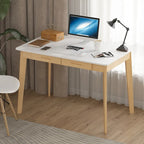 Scrivania per computer da 1 persona con 2 cassetti, beige/bianco/legno/legno nero