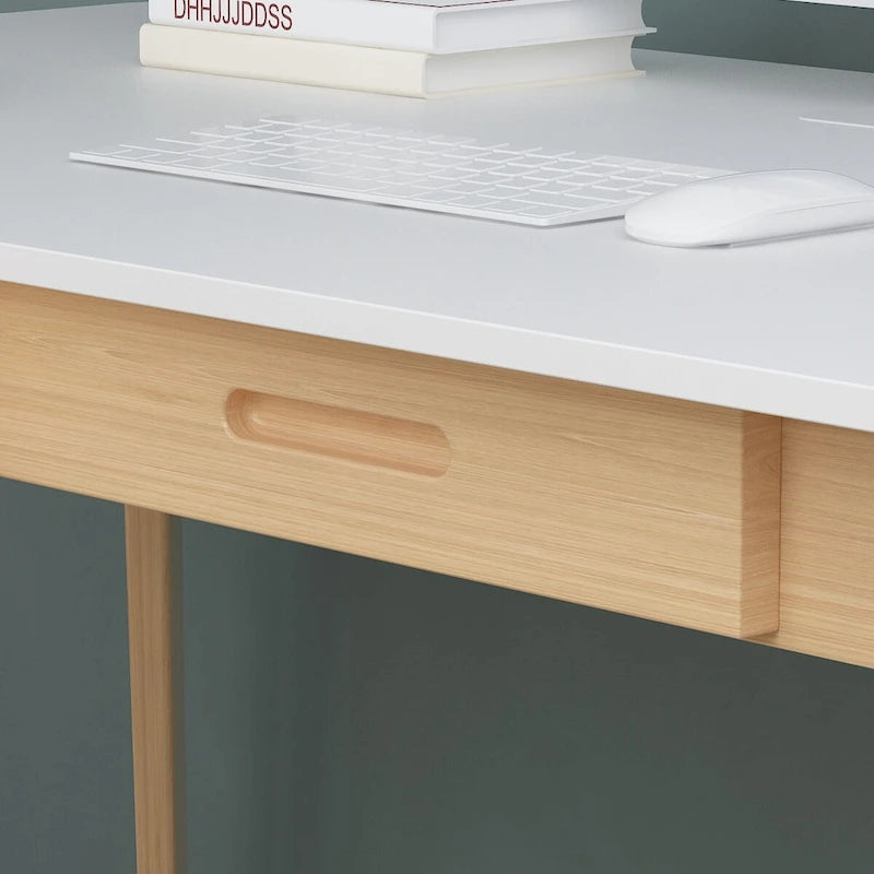 Scrivania per computer da 1 persona con 2 cassetti, beige/bianco/legno/legno nero