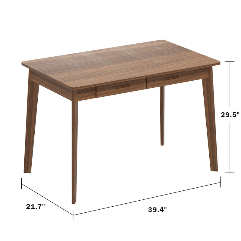 Scrivania per computer da 1 persona con 2 cassetti, beige/bianco/legno/legno nero