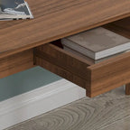 Scrivania per computer da 1 persona con 2 cassetti, beige/bianco/legno/legno nero