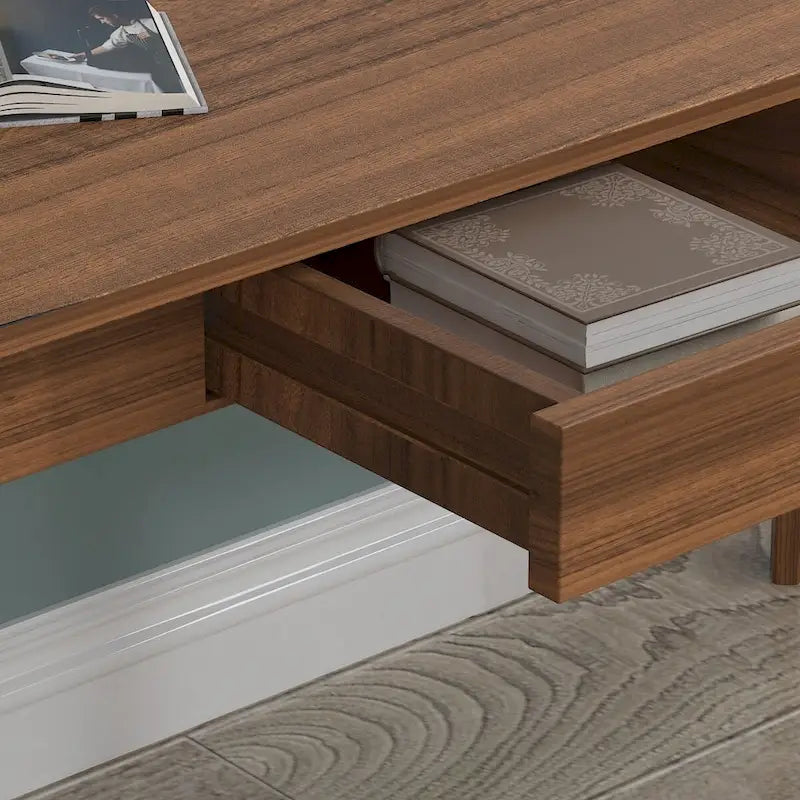 Scrivania per computer da 1 persona con 2 cassetti, beige/bianco/legno/legno nero