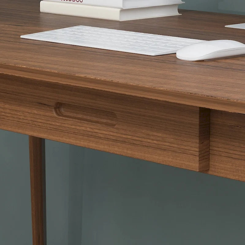 Scrivania per computer da 1 persona con 2 cassetti, beige/bianco/legno/legno nero
