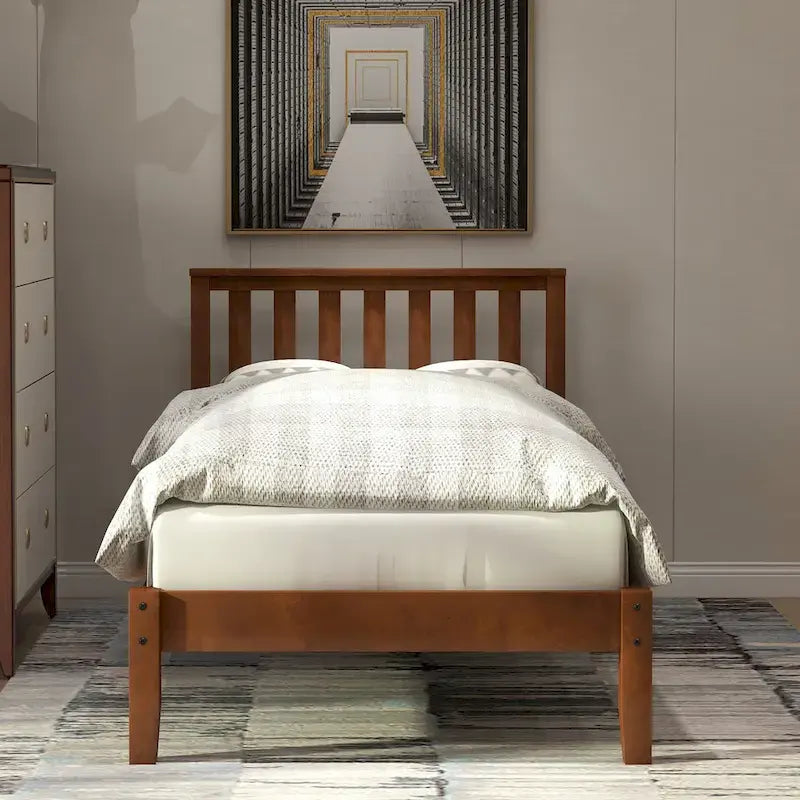 Letto a piattaforma singolo in noce con testiera, supporto a doghe in legno, 1 persona