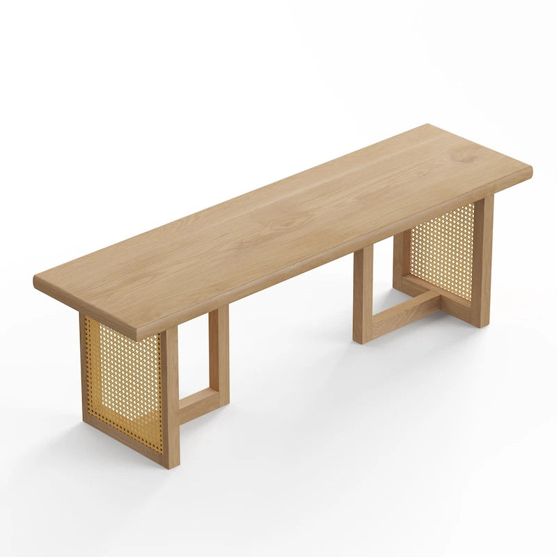 Panca Rettangolare da Pranzo in Rattan – Rovere Bianco / Noce / Impiallacciatura di Rovere Ebanizzato, Posti a sedere per 2-3 persone