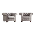 Poltrona tufted 1 posto con braccioli a scorrimento in lino grigio / velluto grigio scuro / velluto grigio / lino grigio scuro