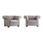 Poltrona tufted 1 posto con braccioli a scorrimento in lino grigio / velluto grigio scuro / velluto grigio / lino grigio scuro