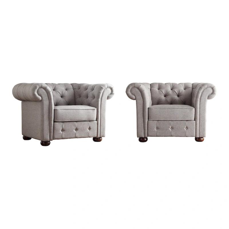 Poltrona tufted 1 posto con braccioli a scorrimento in lino grigio / velluto grigio scuro / velluto grigio / lino grigio scuro