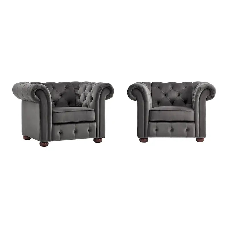 Poltrona tufted 1 posto con braccioli a scorrimento in lino grigio / velluto grigio scuro / velluto grigio / lino grigio scuro