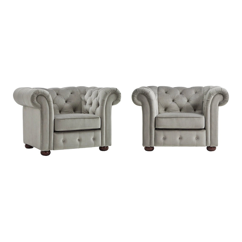 Poltrona tufted 1 posto con braccioli a scorrimento in lino grigio / velluto grigio scuro / velluto grigio / lino grigio scuro