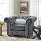 Poltrona tufted 1 posto con braccioli a scorrimento in lino grigio / velluto grigio scuro / velluto grigio / lino grigio scuro