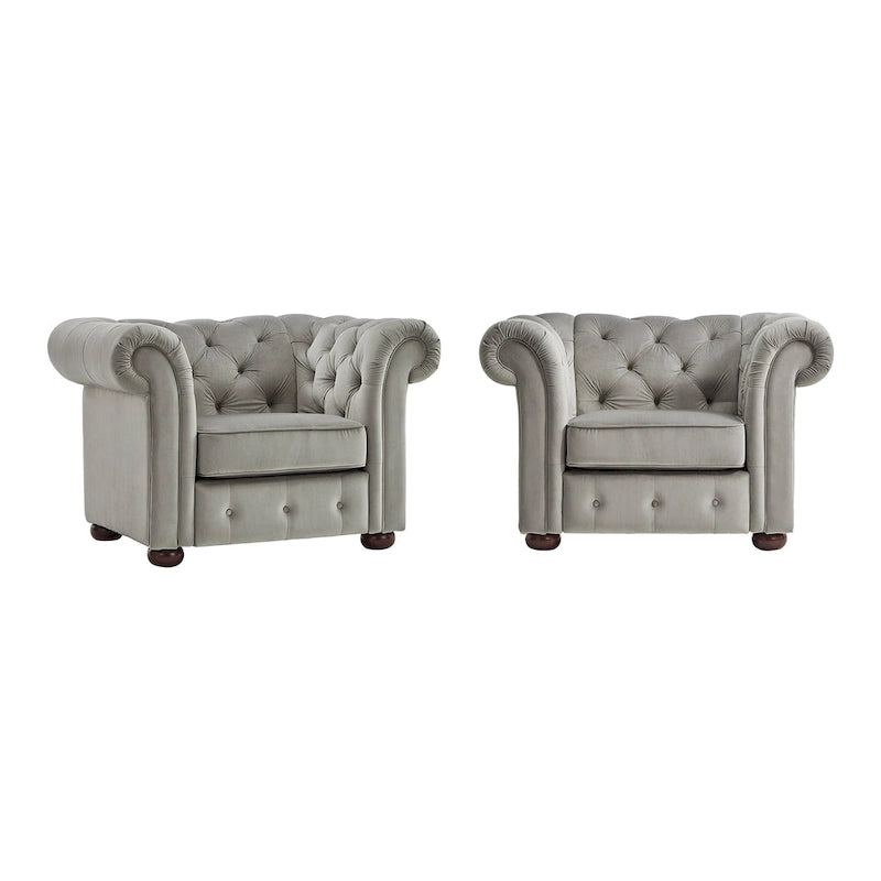 Poltrona tufted 1 posto con braccioli a scorrimento in lino grigio / velluto grigio scuro / velluto grigio / lino grigio scuro