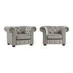 Poltrona tufted 1 posto con braccioli a scorrimento in lino grigio / velluto grigio scuro / velluto grigio / lino grigio scuro