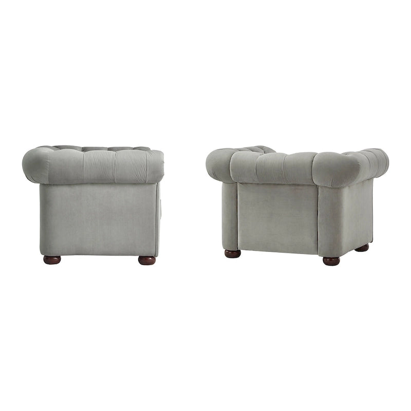 Poltrona tufted 1 posto con braccioli a scorrimento in lino grigio / velluto grigio scuro / velluto grigio / lino grigio scuro