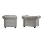 Poltrona tufted 1 posto con braccioli a scorrimento in lino grigio / velluto grigio scuro / velluto grigio / lino grigio scuro