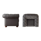 Poltrona tufted 1 posto con braccioli a scorrimento in lino grigio / velluto grigio scuro / velluto grigio / lino grigio scuro