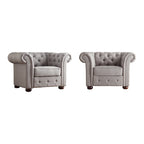 Poltrona tufted 1 posto con braccioli a scorrimento in lino grigio / velluto grigio scuro / velluto grigio / lino grigio scuro