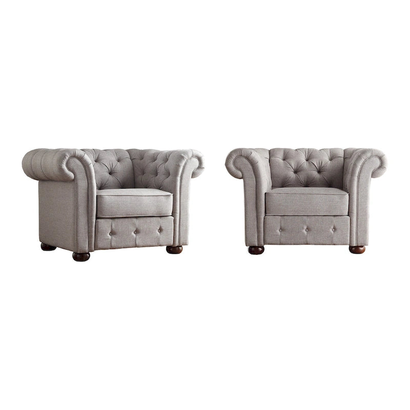 Poltrona tufted 1 posto con braccioli a scorrimento in lino grigio / velluto grigio scuro / velluto grigio / lino grigio scuro
