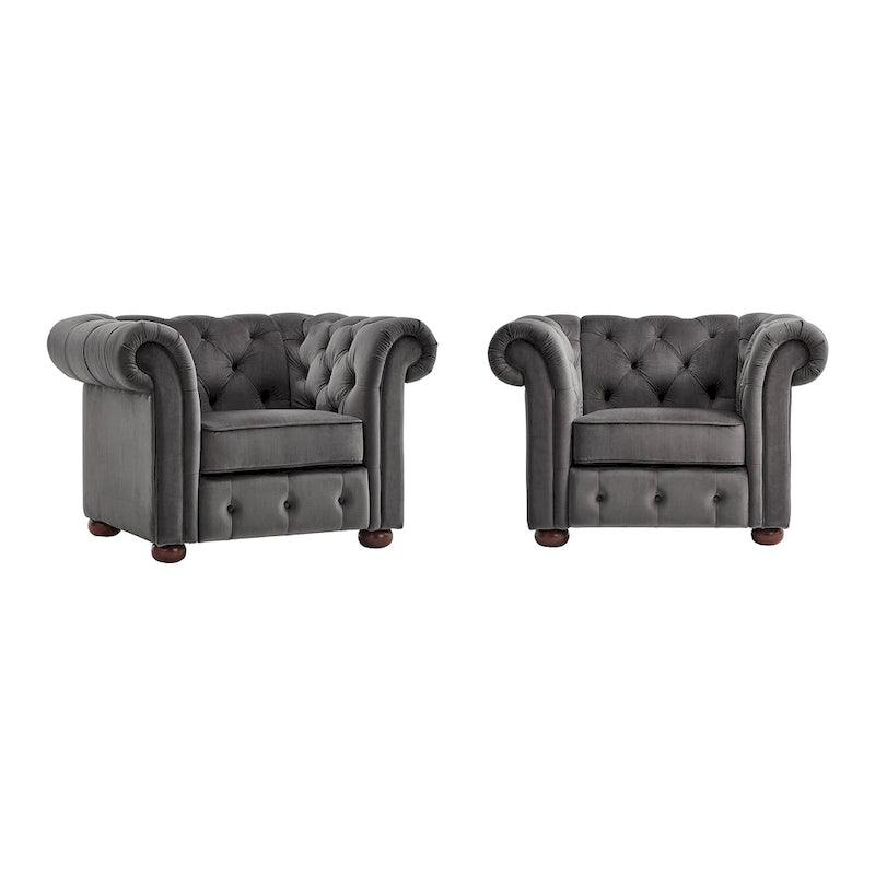 Poltrona tufted 1 posto con braccioli a scorrimento in lino grigio / velluto grigio scuro / velluto grigio / lino grigio scuro