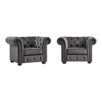 Poltrona tufted 1 posto con braccioli a scorrimento in lino grigio / velluto grigio scuro / velluto grigio / lino grigio scuro