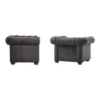 Poltrona tufted 1 posto con braccioli a scorrimento in lino grigio / velluto grigio scuro / velluto grigio / lino grigio scuro