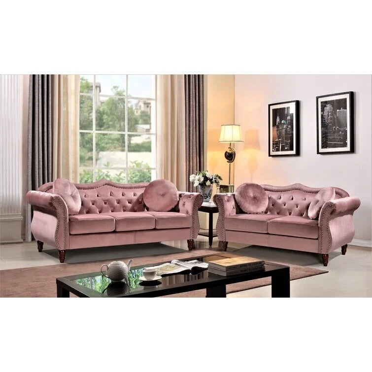 Set divano Chesterfield 2 posti in velluto schiacciato, multicolore, posti 3+1