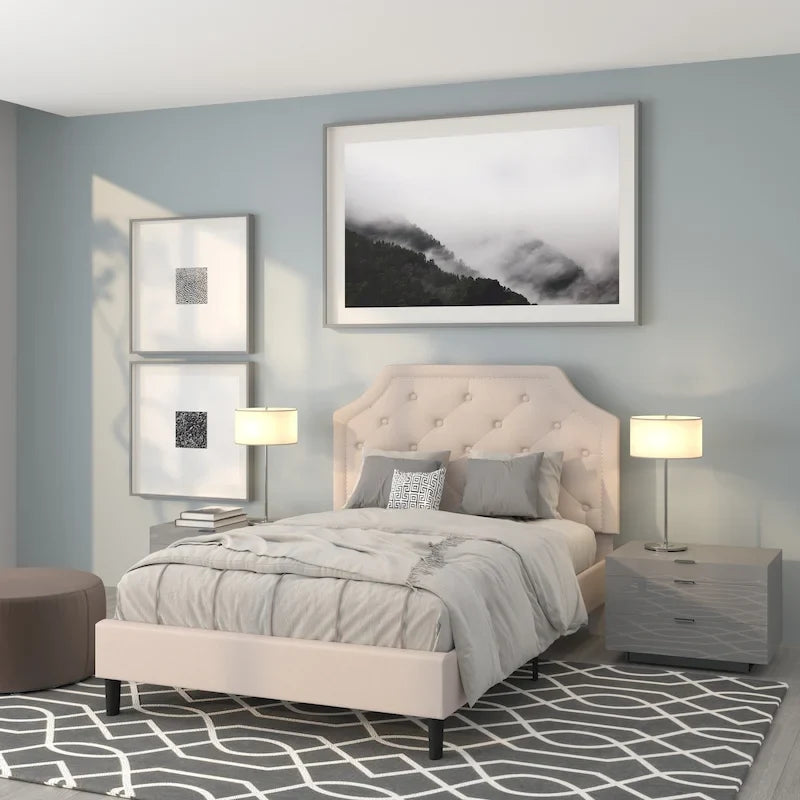 Letto a piattaforma a costine ad arco beige/grigio chiaro/grigio scuro/nero, Queen, 1 materasso