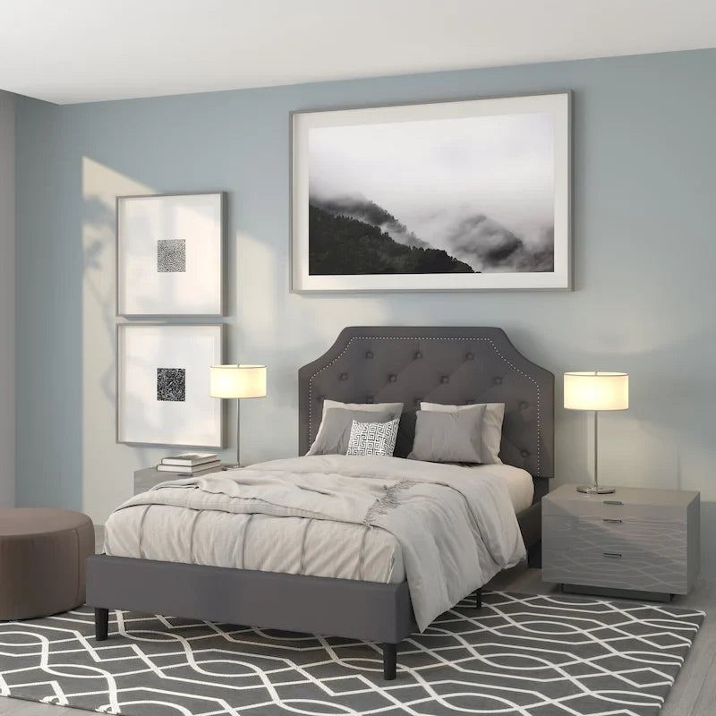 Letto a piattaforma a costine ad arco beige/grigio chiaro/grigio scuro/nero, Queen, 1 materasso