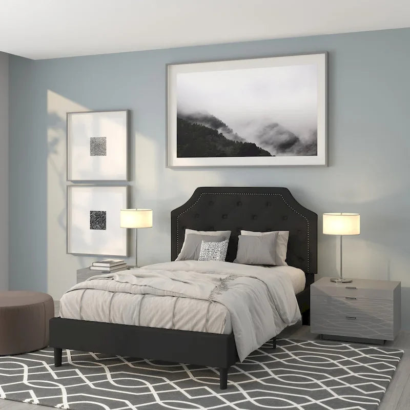 Letto a piattaforma a costine ad arco beige/grigio chiaro/grigio scuro/nero, Queen, 1 materasso