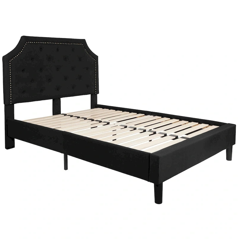 Letto a piattaforma a costine ad arco beige/grigio chiaro/grigio scuro/nero, Queen, 1 materasso