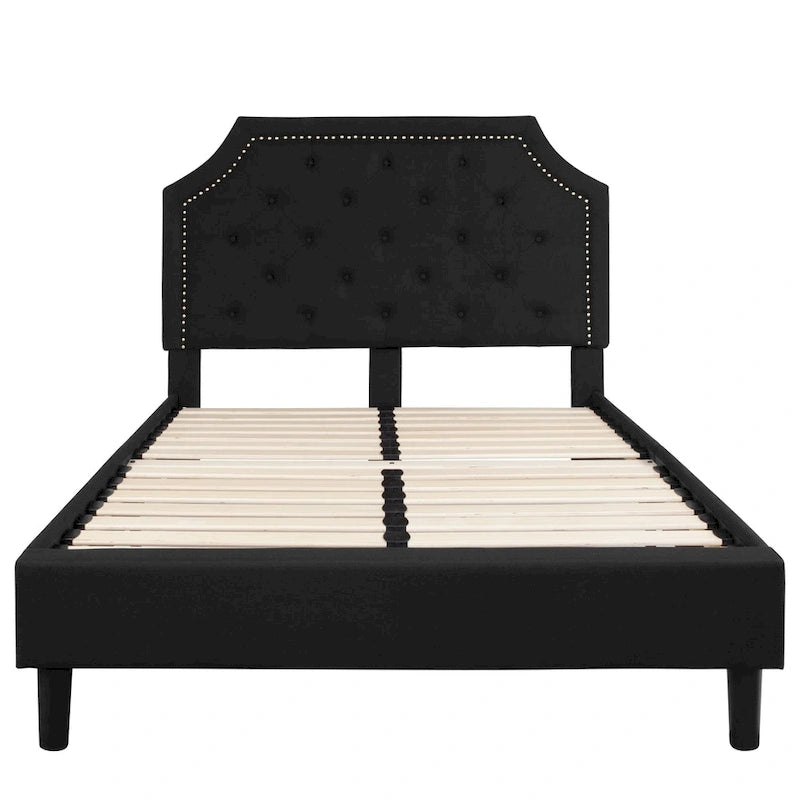 Letto a piattaforma a costine ad arco beige/grigio chiaro/grigio scuro/nero, Queen, 1 materasso