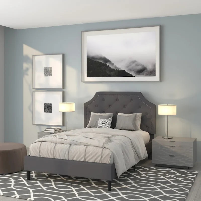 Letto a piattaforma a costine ad arco beige/grigio chiaro/grigio scuro/nero, Queen, 1 materasso