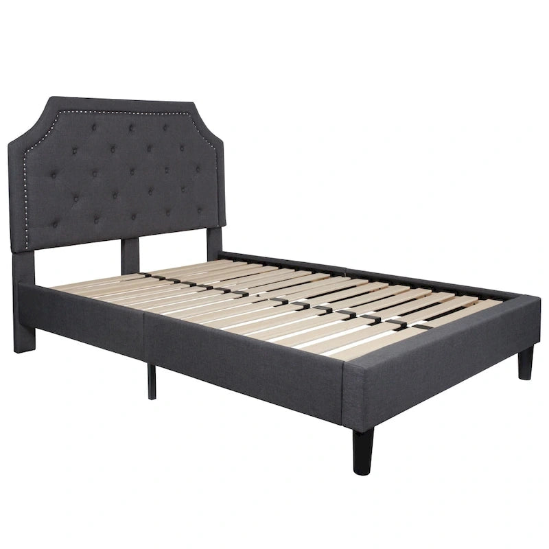 Letto a piattaforma a costine ad arco beige/grigio chiaro/grigio scuro/nero, Queen, 1 materasso