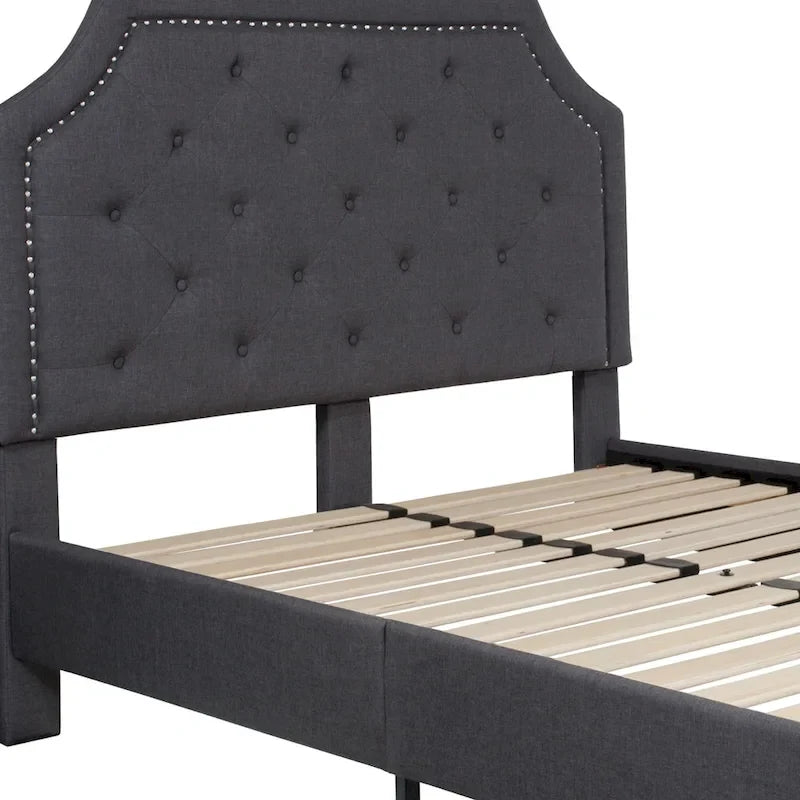 Letto a piattaforma a costine ad arco beige/grigio chiaro/grigio scuro/nero, Queen, 1 materasso