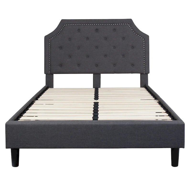 Letto a piattaforma a costine ad arco beige/grigio chiaro/grigio scuro/nero, Queen, 1 materasso
