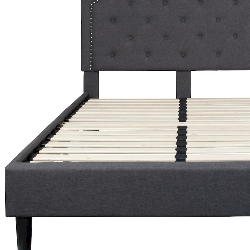 Letto a piattaforma a costine ad arco beige/grigio chiaro/grigio scuro/nero, Queen, 1 materasso