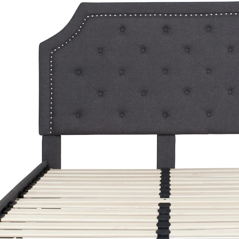 Letto a piattaforma a costine ad arco beige/grigio chiaro/grigio scuro/nero, Queen, 1 materasso