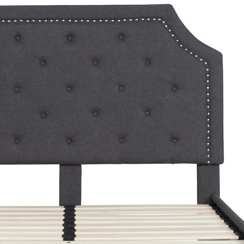 Letto a piattaforma a costine ad arco beige/grigio chiaro/grigio scuro/nero, Queen, 1 materasso