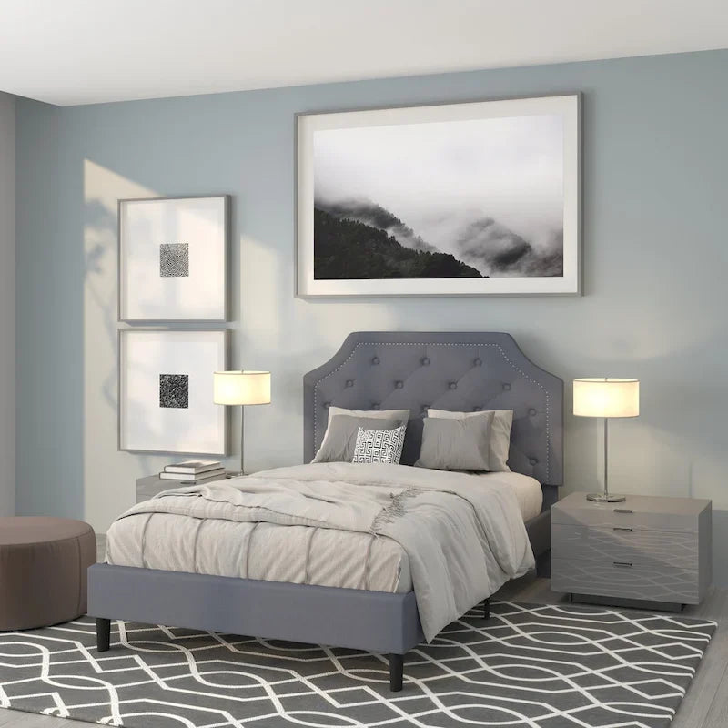 Letto a piattaforma a costine ad arco beige/grigio chiaro/grigio scuro/nero, Queen, 1 materasso