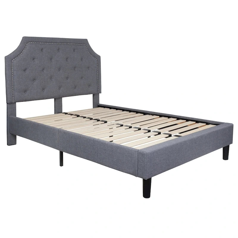 Letto a piattaforma a costine ad arco beige/grigio chiaro/grigio scuro/nero, Queen, 1 materasso