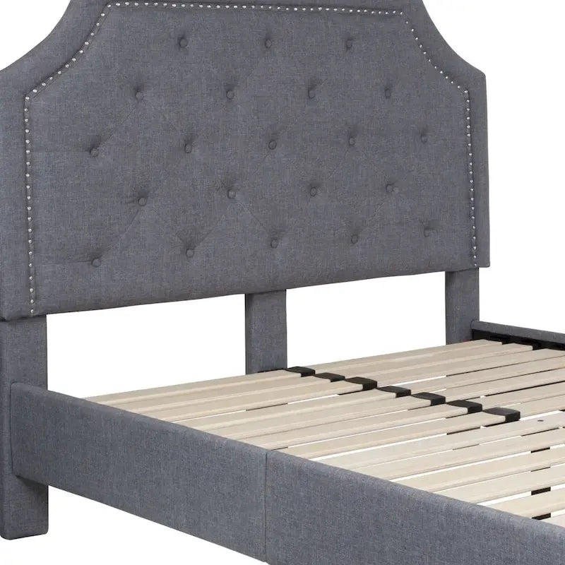 Letto a piattaforma a costine ad arco beige/grigio chiaro/grigio scuro/nero, Queen, 1 materasso