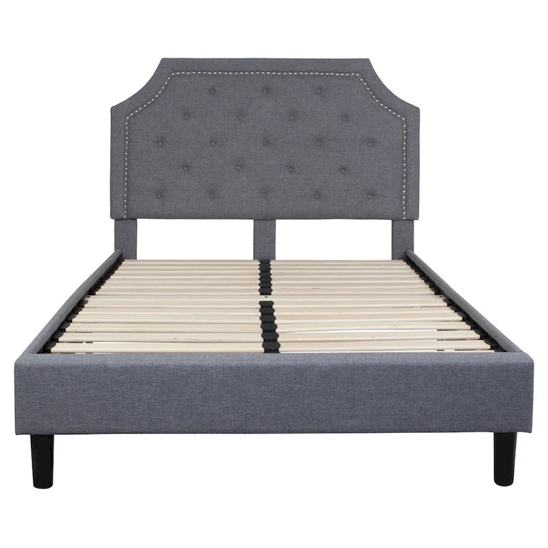 Letto a piattaforma a costine ad arco beige/grigio chiaro/grigio scuro/nero, Queen, 1 materasso