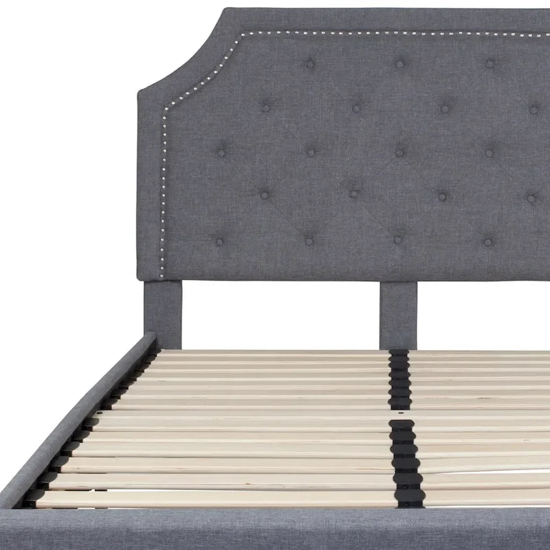 Letto a piattaforma a costine ad arco beige/grigio chiaro/grigio scuro/nero, Queen, 1 materasso