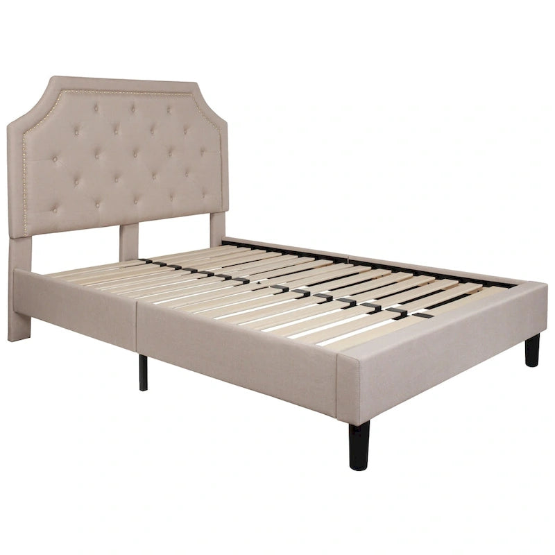 Letto a piattaforma a costine ad arco beige/grigio chiaro/grigio scuro/nero, Queen, 1 materasso